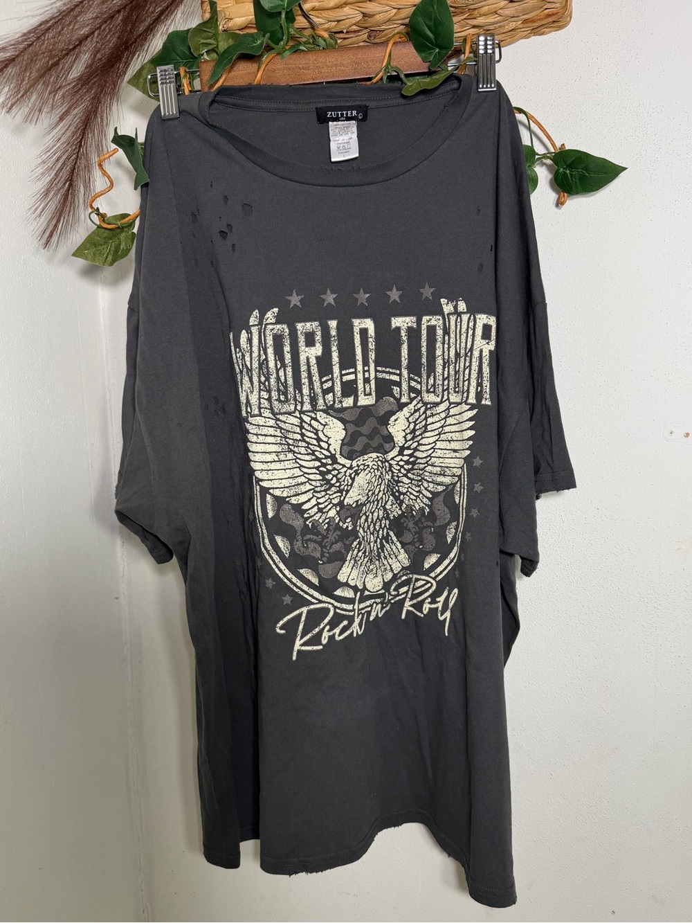 Rock'n Roll World Tour Graphic Tee Dress - Charcoal - Picture 4 of 5